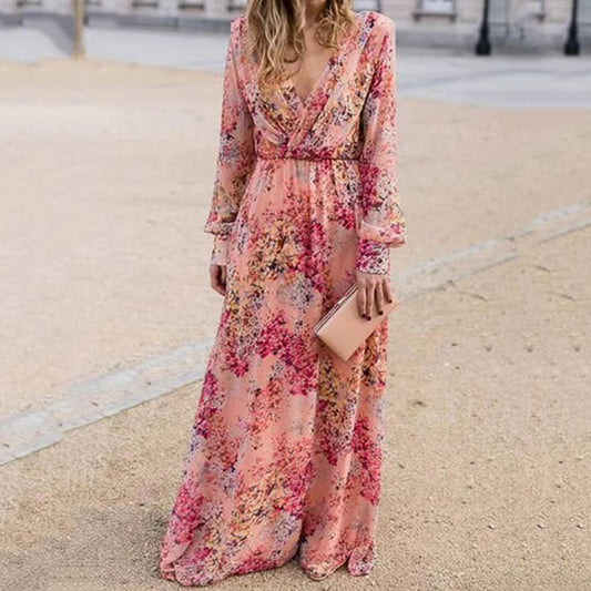 Robe maxi femme avec des manches volumineuses et un élégant design floral Chic und Stil