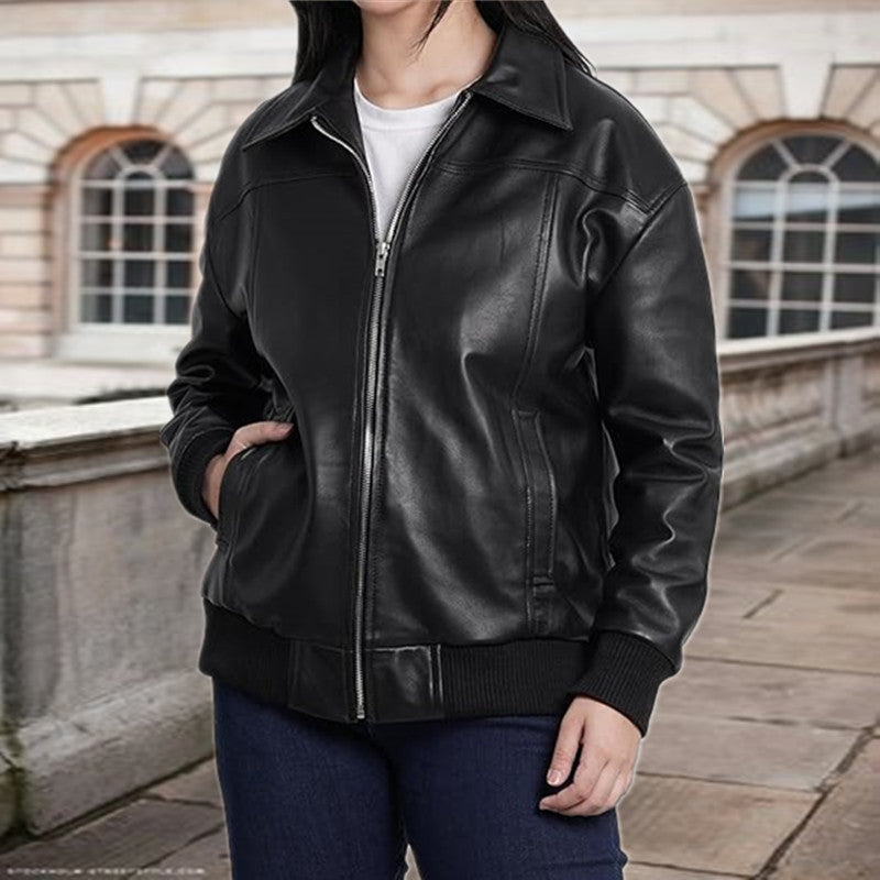 Veste en cuir élégante pour femmes avec coupe décontractée et poches pratiques Chic und Stil