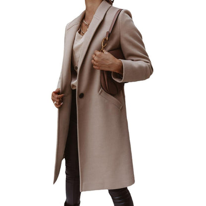 Dames élégant manteau long en mélange de laine de haute qualité avec revers classiques Chic und Stil