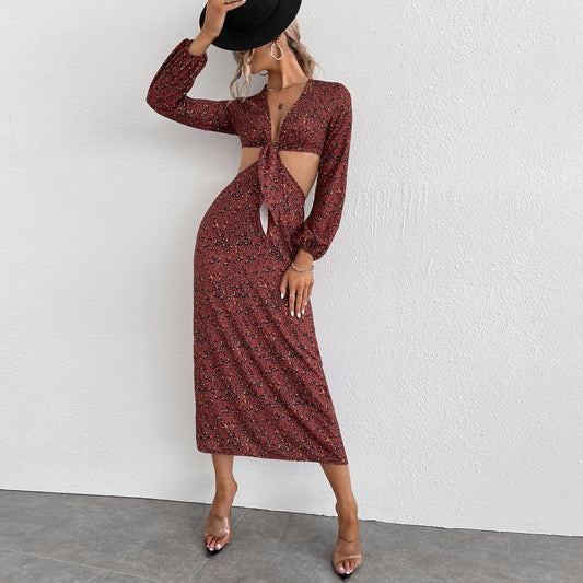 Robe maxi femme avec découpes et ceinture nouée florale Chic und Stil
