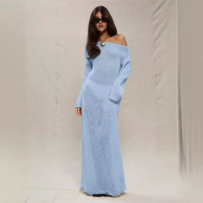 Robe maxi femme en crochet léger avec design off-shoulder Chic und Stil