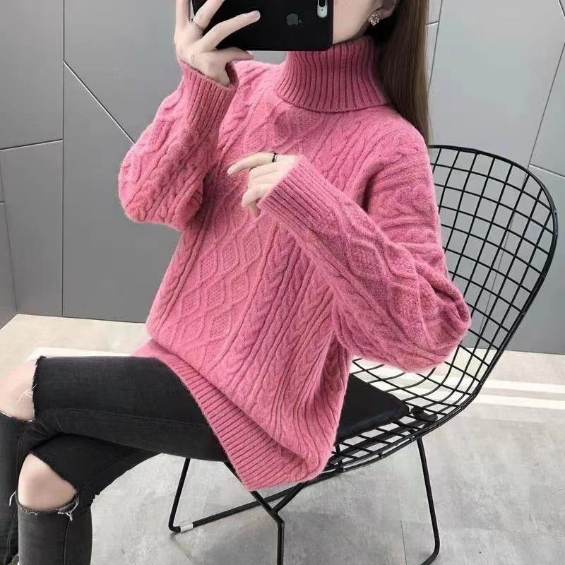 Pull en gros tricot pour femmes avec col haut et motif en torsades Chic und Stil