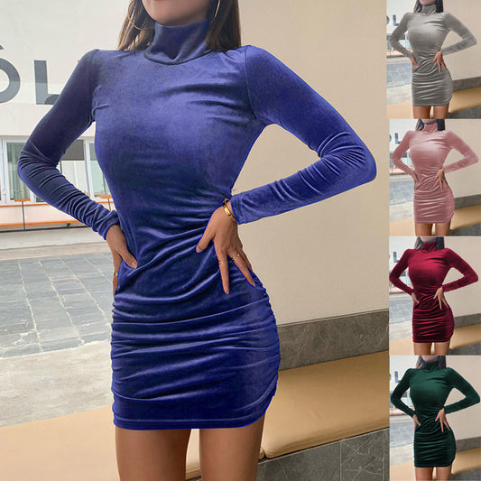 Robe mini en velours exclusive pour femmes avec col montant et détails de volants raffinés Chic und Stil