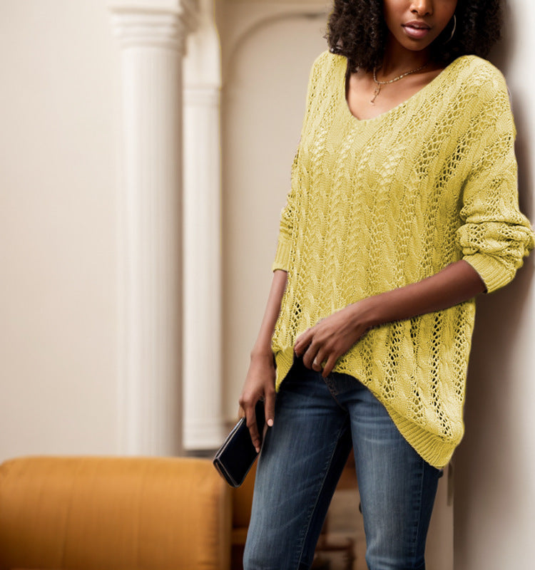 Ladies elegant knit sweater with transparent hole pattern Chic and Style