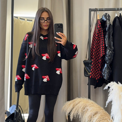 Pull femme avec un design de champignon créatif et une coupe décontractée Chic und Stil