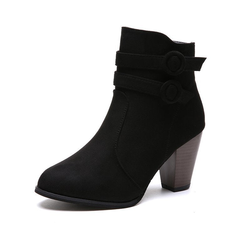 Bottines élégantes pour femmes avec décoration de bouton tendance et talon bloc confortable Chic und Stil