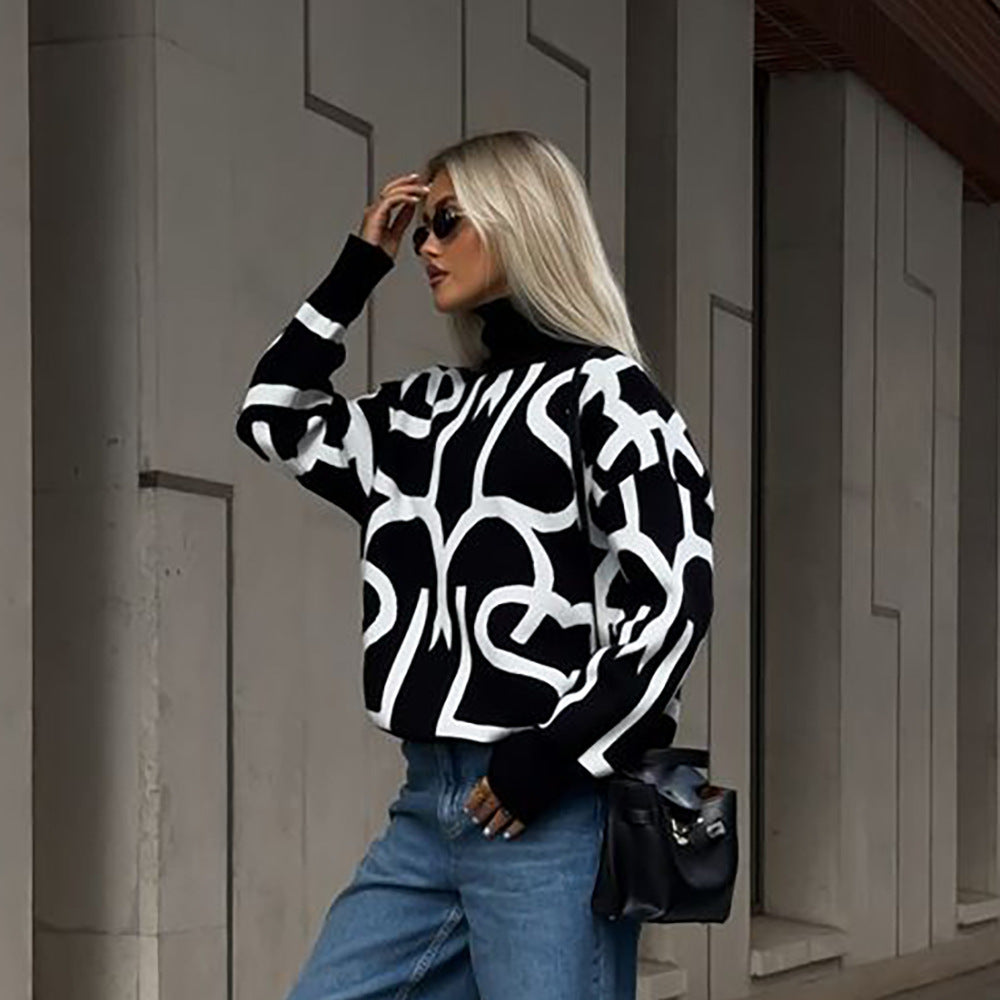 Pull en tricot oversized pour femmes avec un design graphique moderne Chic und Stil