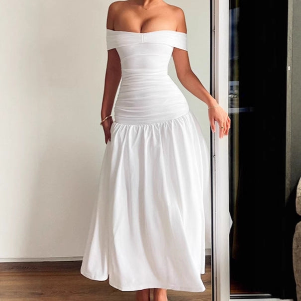 Robe maxi off-shoulder de haute qualité pour femmes avec une coupe cintrée et une jupe fluide Chic und Stil