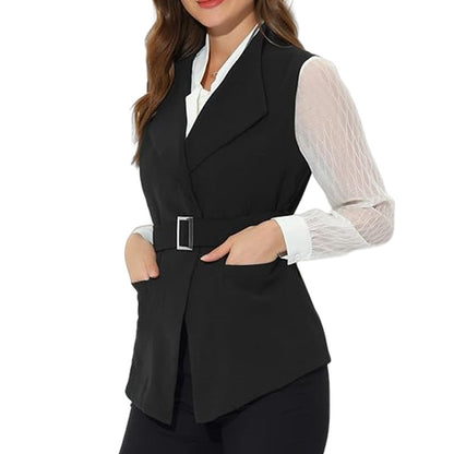 Women elegant fitted vest with beautiful belt accent Chic and Style