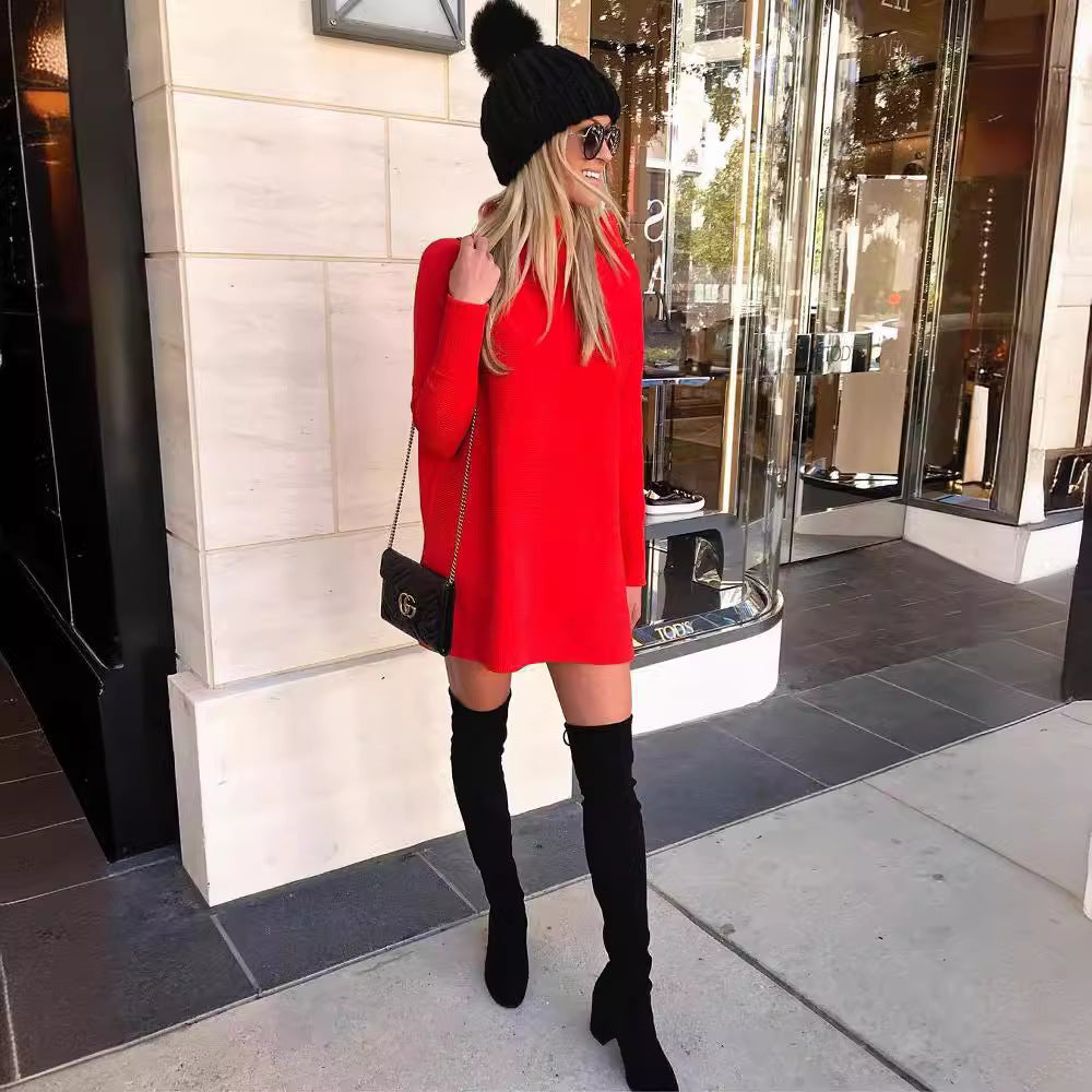 Robe en tricot surdimensionnée pour femmes avec col montant et manches bouffantes Chic und Stil