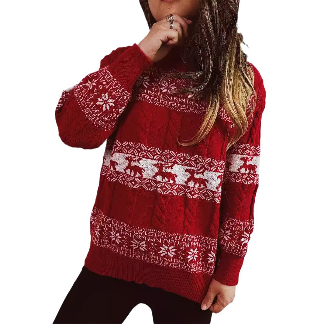 Pull en tricot pour femmes avec motif de renne festif et motif en losange Chic und Stil