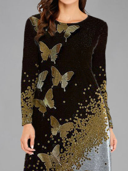 Robe maxi femme avec un motif de papillon artistique et des accents élégants Chic und Stil