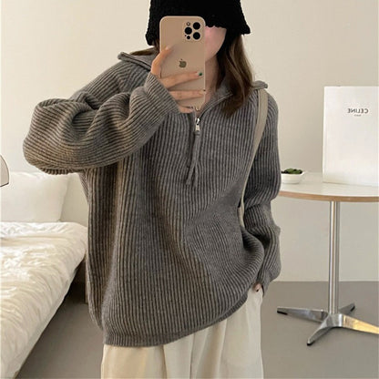 Dames léger pull en tricot avec col haut et fermeture éclair décorative Chic und Stil