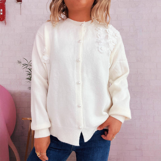 Dames cardigan avec design floral et boutons en perles élégants Chic und Stil
