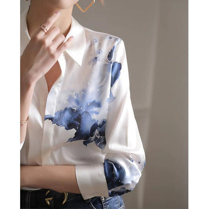 Blouse en soie imprimée floral pour femme Chic und Stil