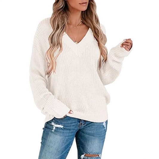 Pull en tricot décontracté pour femmes avec col en V et matériau doux Chic und Still