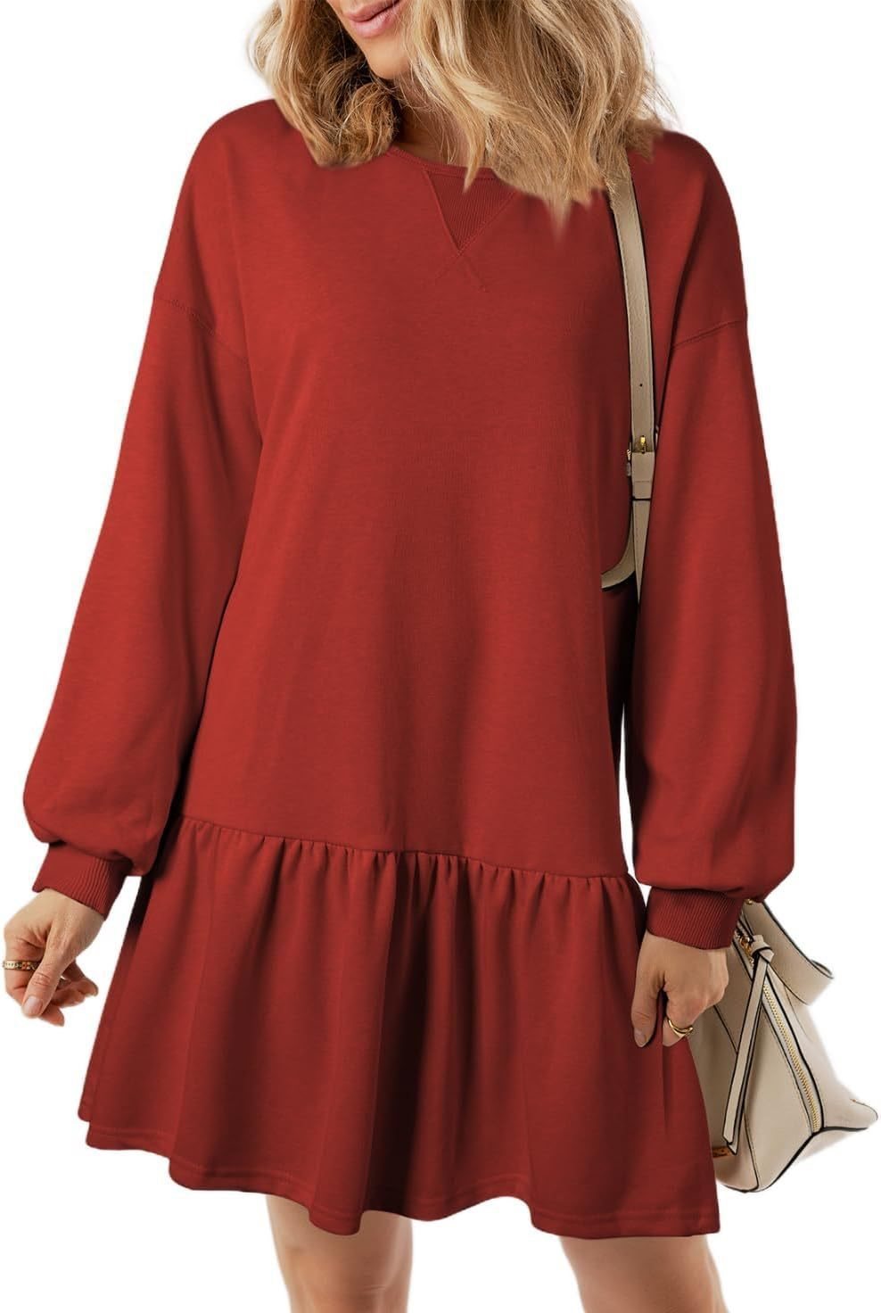 Robe de sweat décontractée pour femmes avec décolleté en V et ourlet à volants Chic und Stil