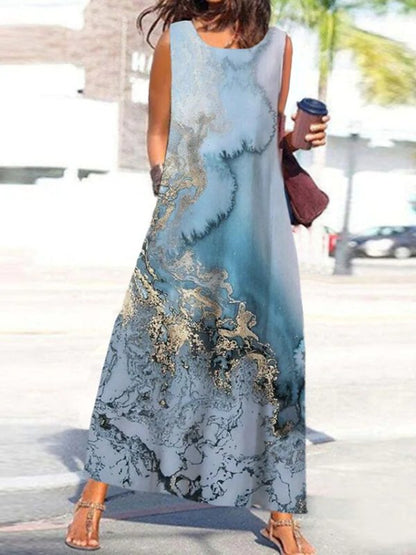 Robe maxi pour dames avec un élégant motif ondulé et un accent doré glamour Chic und Stil