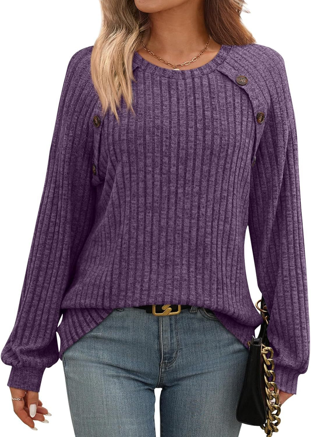 Pull en tricot pour femmes avec boutons décoratifs et fine structure côtelée Chic und Stil