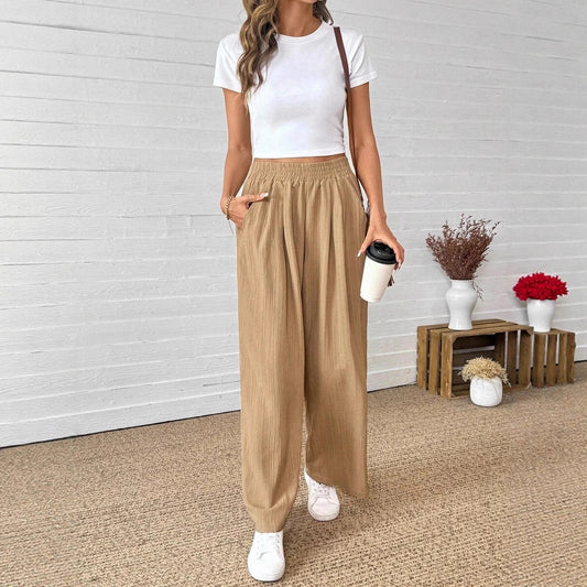 Wide pleated pants for women with elastic waistband and side pockets Chic and Style
