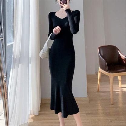 Dames_maximal_Ribbed_Sweater_Midi_Robe_Chic und Stil