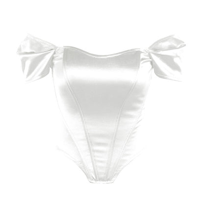 Ladies Satin Off-Shoulder Corset Bodysuit Chic and Style