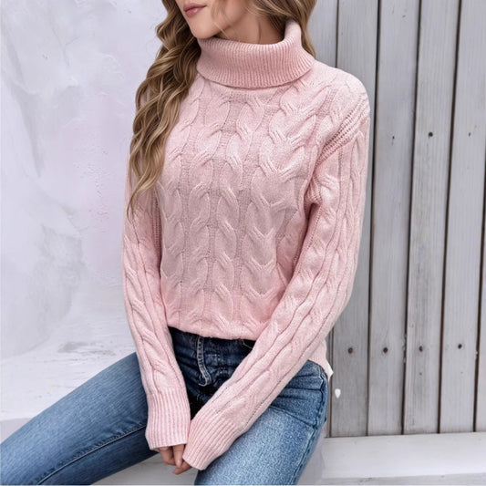 Pull en tricot pour femmes avec col montant et motif en câble Chic und Stil