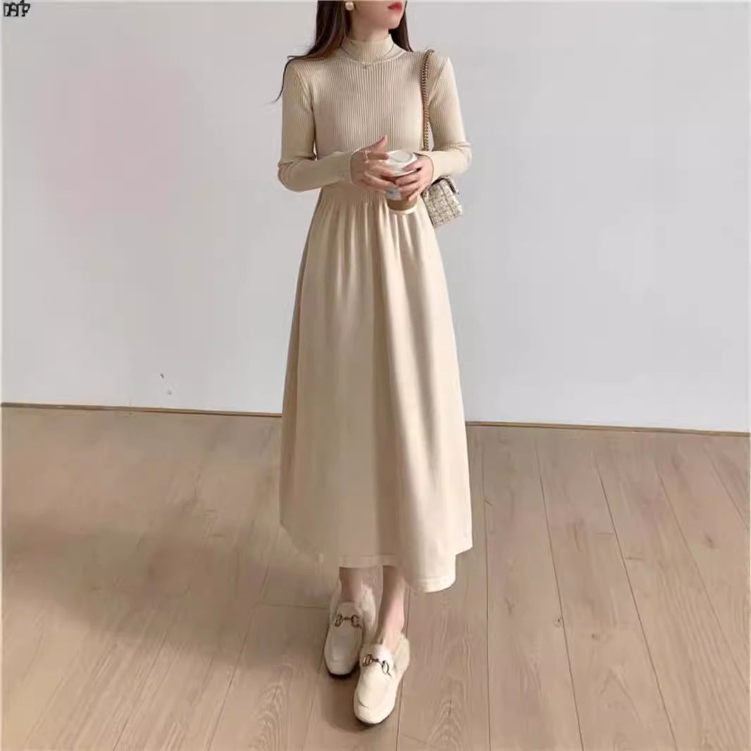 Dames Robe maxi élégante avec col montant et taille élastique Chic und Stil