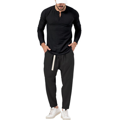 Men's Casual Long Sleeve Henley T-Shirt and Comfortable Jogging Pants Set Chic and Style