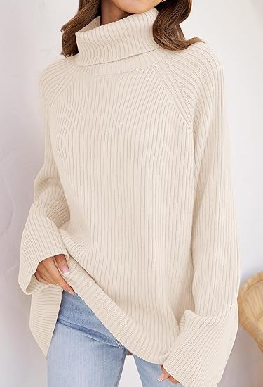 Dames pull en cachemire à maille fine avec col haut et coupe ample Chic und Stil
