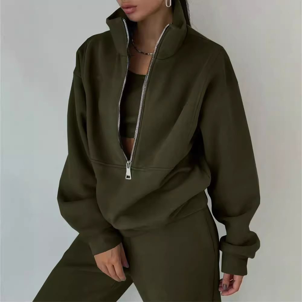 Dames Pull zippé de haute qualité avec col haut et intérieur doux Chic und Stil
