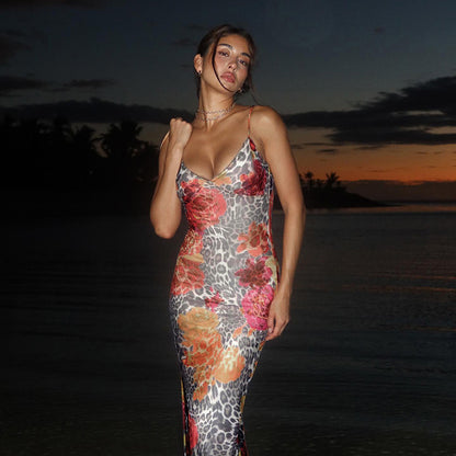 Robe maxi à slip imprimé léopard floral Chic und Stil