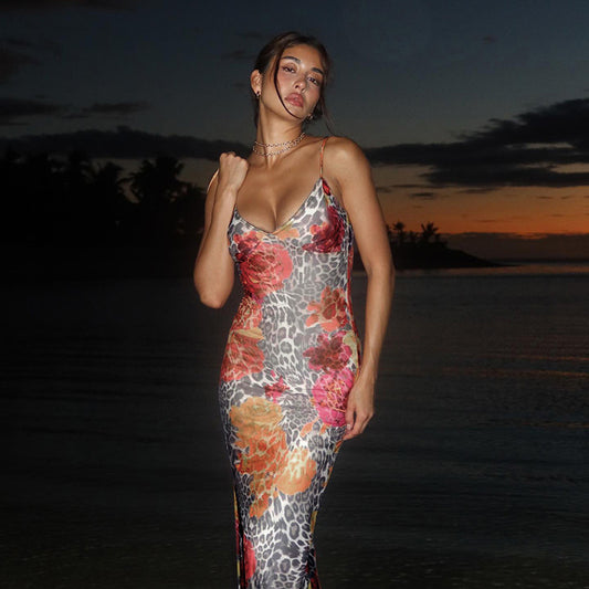 Robe maxi à slip imprimé léopard floral Chic und Stil