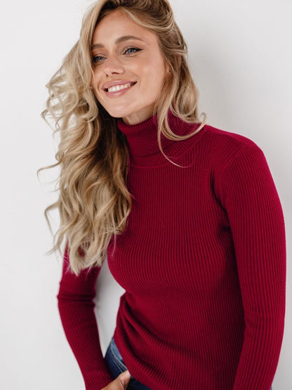 Blouse en rip à côtes élégante pour femmes avec col haut et coupe ajustée Chic und Stil