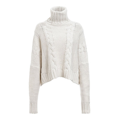 Pull en grosse maille pour femmes avec col haut et design de torsades unique Chic und Stil