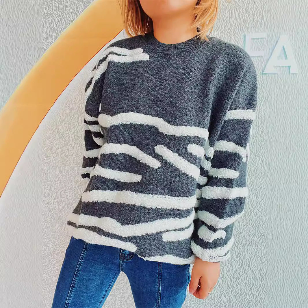 Pull en tricot décontracté pour femmes avec un motif moderne de rayures zébrées Chic und Stil