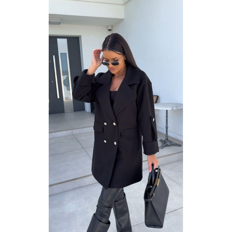 Blazer en coton surdimensionné pour femmes avec double boutonnage et poches pratiques Chic und Stil