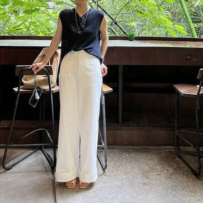 Chic and Style elegant sleeveless knit top set for women and wide leg pants