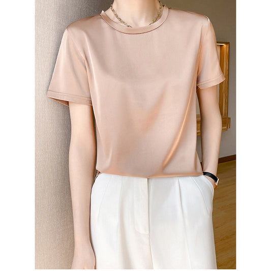 Blouse à manches courtes en satin pour femmes Chic und Stil
