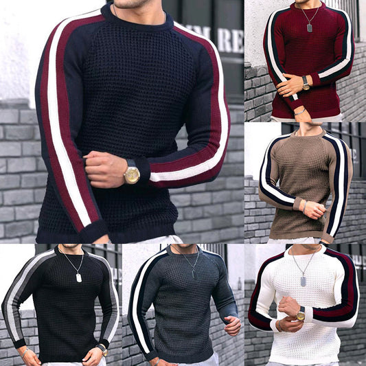 Hommes Pull ras du cou tendance avec surface texturée et rayures contrastées Chic und Stil