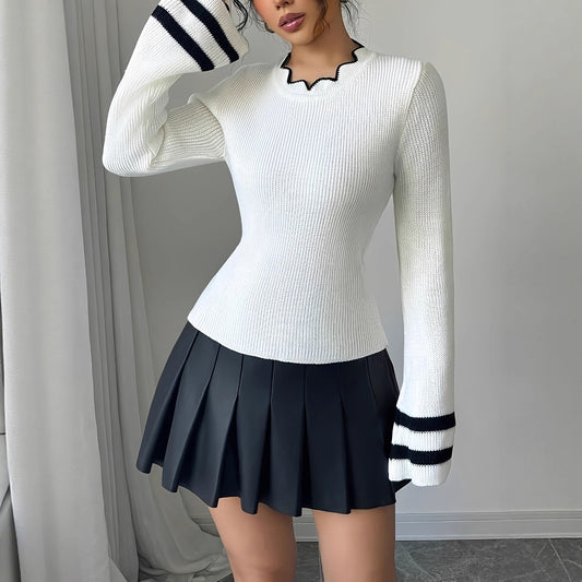 Pull en tricot tendance pour femmes avec col ondulé et manches larges Chic und Stil