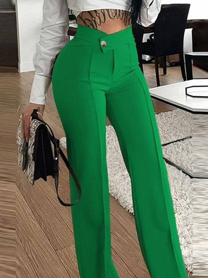 Ladies Elegant High Waist Pants with Decorative Button Details Chic and Style