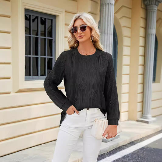 Dames Chemisier Élégant à Manches Longues avec Fine Structure en Côtes et Fentes Latérales à la Mode Chic und Stil