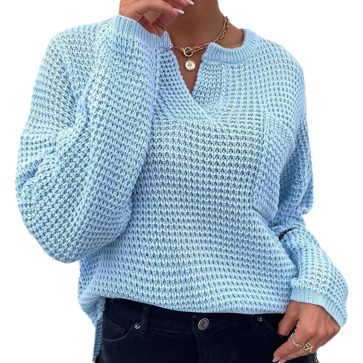 Pull en tricot décontracté pour femmes avec décolleté en V et surface texturée Chic und Stil