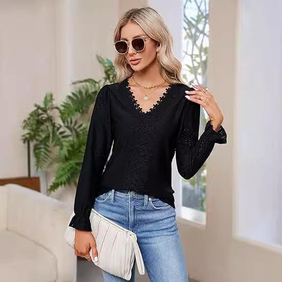 Dames élégante blouse avec design floral et décolleté en V Chic und Stil