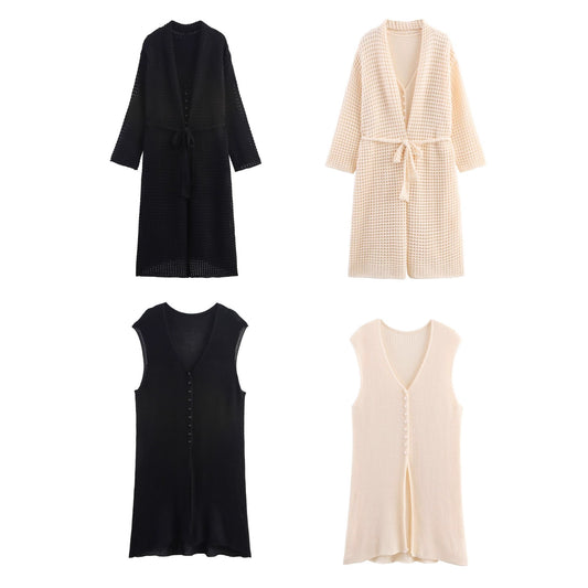 Cardigan en tricot pour femmes avec design asymétrique et élégant ceinturon à la taille Chic und Stil