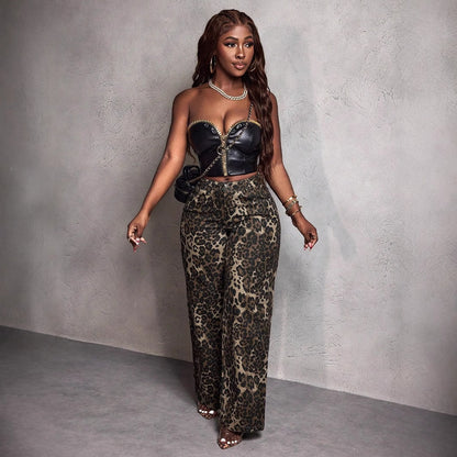 Wide leopard print pants for women in durable material with high waist Chic and Style