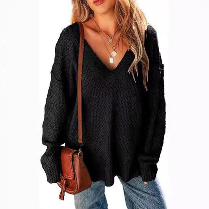 Femme Pull léger tricoté à col en V avec coupe décontractée Chic und Stil