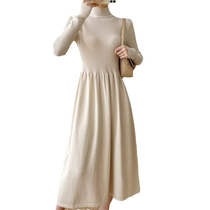 Dames Robe maxi élégante avec col montant et taille élastique Chic und Stil