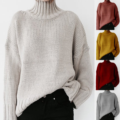 Dames Pull-over en tricot épais avec col montant et coupe décontractée Chic und Stil
